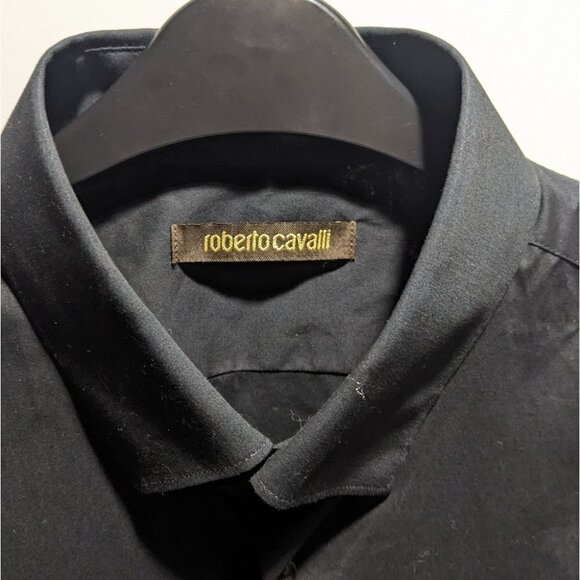 Roberto Cavalli | Camicia Comfort Fit Monogram Shirt in Black - Picture 7 of 13